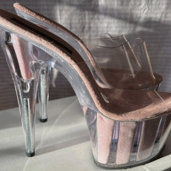 VTG LUCIOUS Centerfold-701G BAby Pink Glitter / Clear 6 3/4 Spike Heels Sz 9 NEW - Picture 3 of 13